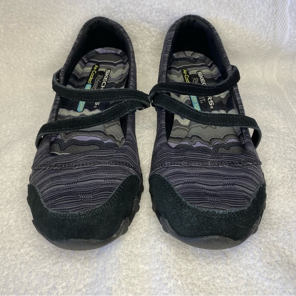 Skechers Bikers Ripples Mary Jane Shoes Womens Size 6 Textured Black 49343 EUC - Picture 2 of 13